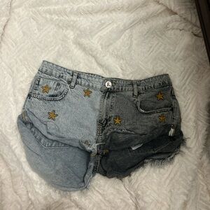 One Teaspoon Two-Tone Jean Shorts with Star Details